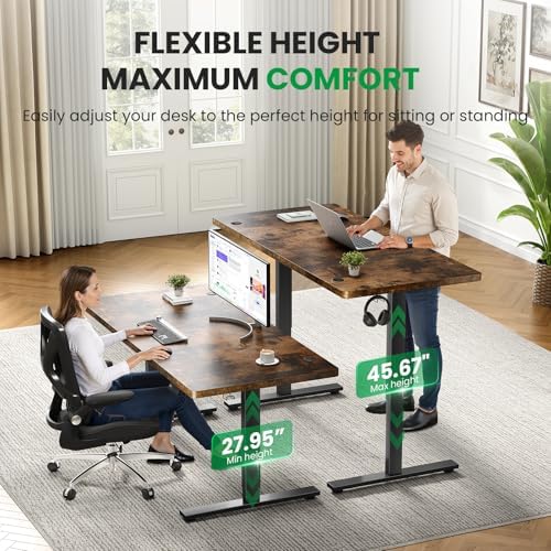 SIAGO Brown 60x28 in Standing Desk, 1 Inch Thick Tabletop, Double Frame
