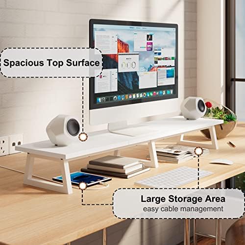 TEAMIX 42 inch Dual Monitor Riser White, Desk Organizer Stand for TV Laptop