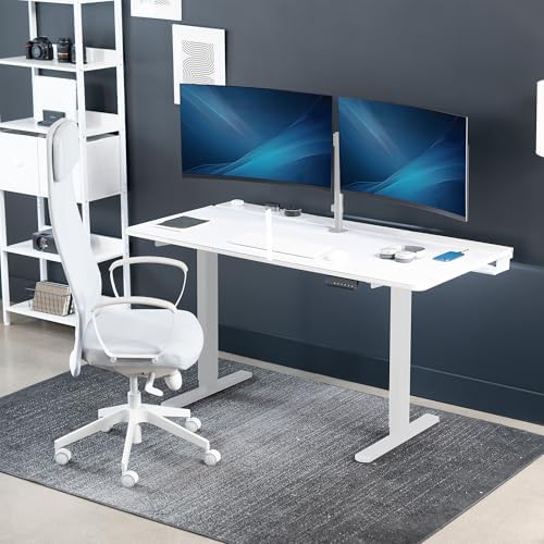 VIVO Electric 60 x 30 inch Standing Desk with Concealed Trays and Full-Size Mouse Pad, Dual Motor Memory Controller Height Adjustment, White Top White Frame, DESK-KIT-E2W-P3W
