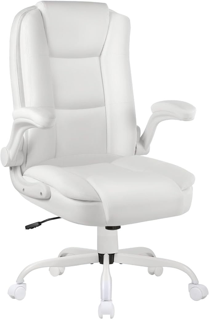 OFIKA Leather Office Desk Chair,Ergonomic Office Chair with Lumbar Support,Computer Chair,Executive Leather Chair with Padded Flip-up Arm,Adjustable Armrests, Black,275LBS