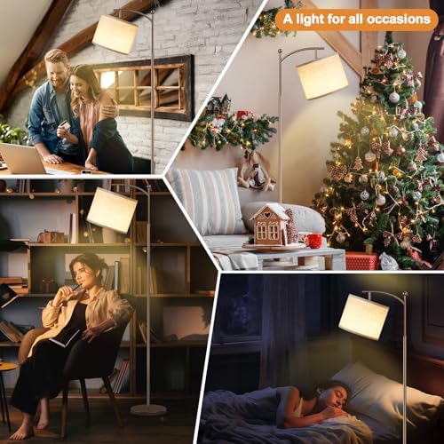 Ambimall 60" Floor Lamp for Living Room with 3 Color Temperatures, Adjustable Beige Shade with Brown Pole, Tall Lamp for Bedroom Office Classroom Dorm Room, 9W Bulb Included