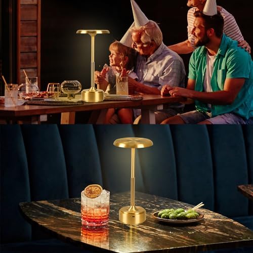 Cordless Rechargeable Modern Metal Table Lamp, Touch Dimming, 3-Color