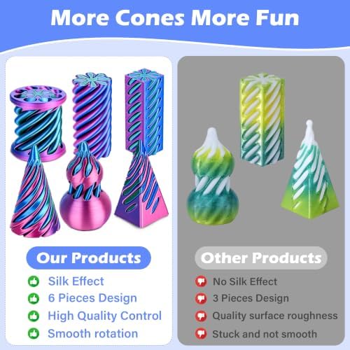 6 Pack 3D Printed Spiral Cone Fidget Toys Rose Red Desk Set