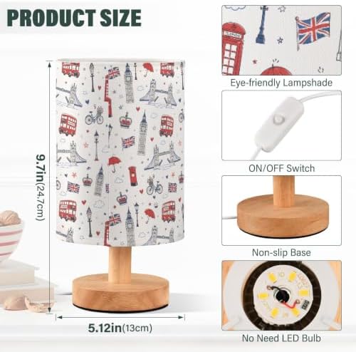 ALAZA London British Flag Big Ben Union Jack Decor Bedside Table Lamp with USB Port for Bedroom Nightstand Office Desk LED Bulb Included