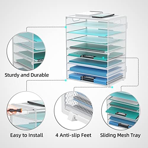 9-Tier Paper Organizer for Desk, Letter Tray with Handles, White, 2 Pack