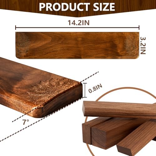 14.2in Walnut Wrist Rest Ergonomic Palm Support for 87Key Keyboard