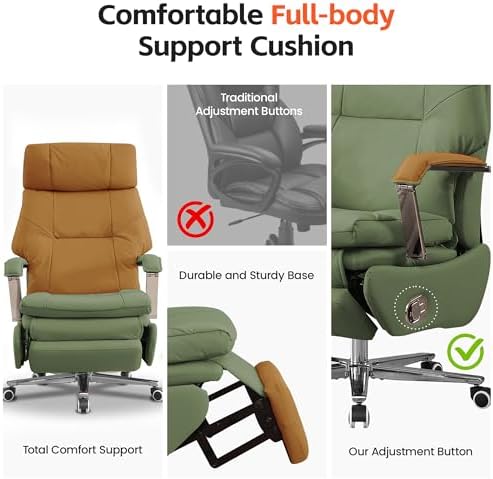 HUBSON 360° Swivel Big and Tall Faux Leather Executive Office Chairs, Green