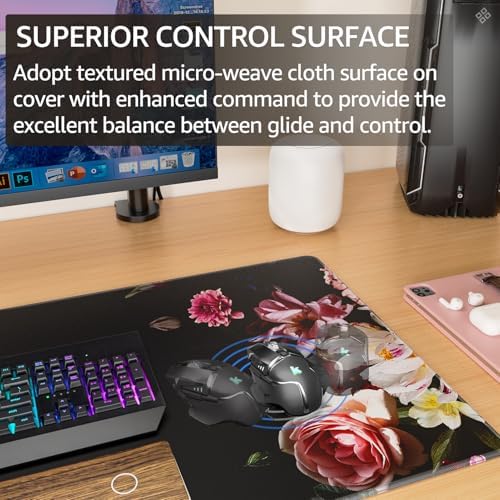 KTRIO Large Gaming Mouse Pad, Desk Mat, 31.5 x 15.7 in Peony Flower, XXL