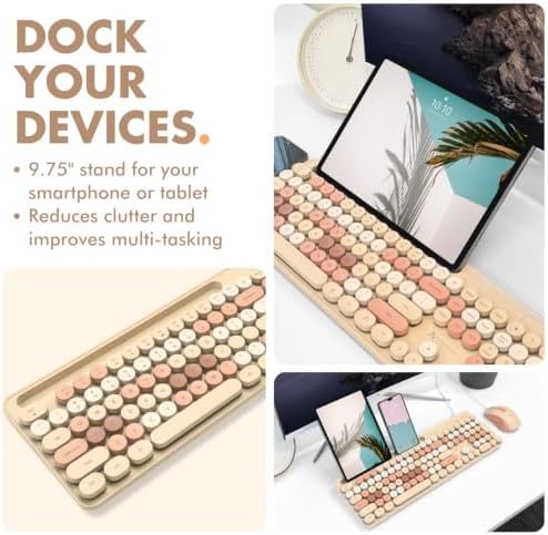 X9 Wired Keyboard and Mouse Combo with Phone/Tablet Holder - Full-Sized 109 Keys Pastel Keyboard and Adjustable DPI, Backlit Keyboard and Mouse for PC, Windows, MAC, Desktop, Laptop - Brown
