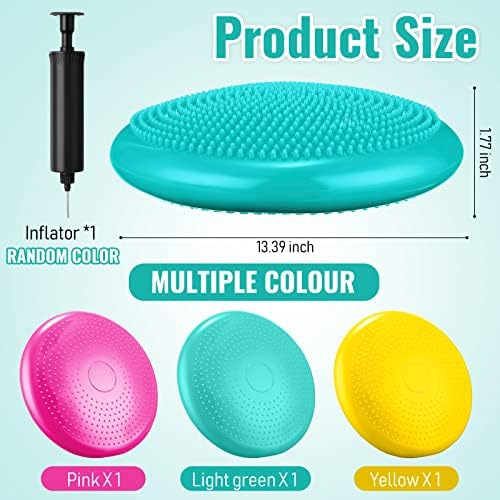Leitee 3 Pcs Inflated Wobble Cushion Exercise Wiggle Seat for Sensory Flexible Seating Wobble Board Balance Disc Sensory Wiggle Seat Pad for Office Chair with Air Pump