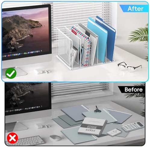 File Organizer for Desk, 5-Section Vertical File Sorter, Paper Holder Organizer Standing Metal File Folder for Office Home Classroom, White