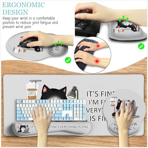 LIMKRIAN Cat Ergonomic Mouse Pad with Wrist Rest Desk Mat Sets Accessories