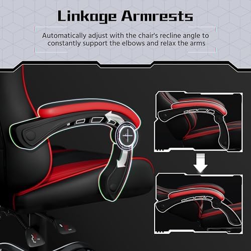 Yaheetech Gaming Chair with Massage Lumbar Pillow High Back Reclining Red