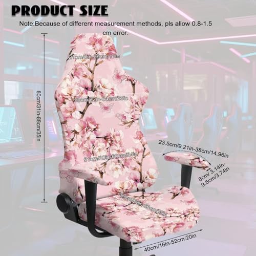 Pink Floral Gaming Chair Cover with Armrest Covers Cat Proof Stretchable Soft Gaming Chair Covers with Armrest Cover 4Pcs Slipcovers Non Slip Breathable Computer Chairs