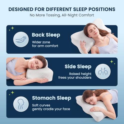 OLIXIS Cervical Neck Pillow for Pain Relief, Ergonomic Memory Foam Pillows for Sleeping, Cooling Side Sleeper Pillow for Neck Support, Contour Pillow Orthopedic Bed Pillow for Back Stomach Sleepers
