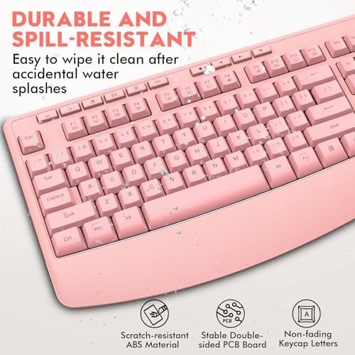 Wireless Keyboard and Mouse Combo, Full Size Ergonomic with Wrist Rest