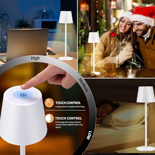 IMQSQIK 2 Pack Cordless Table Lamp, 5000mAh Portable Rechargeable LED Desk Lamp, 3 Color Modes Stepless Dimming Table Light with Memory Function, for Dinner, Patio, Home, Restaurant.