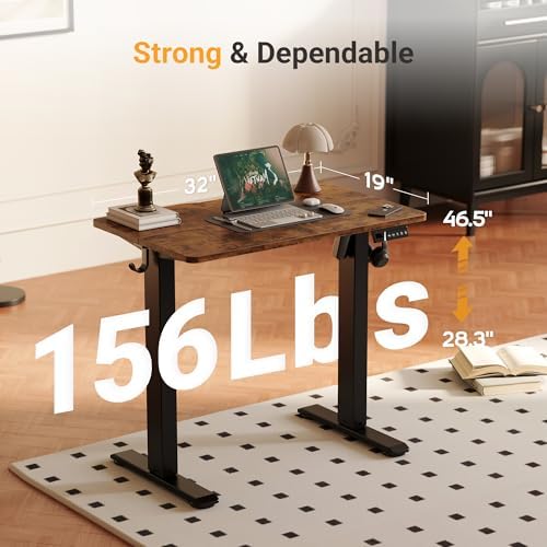 YDN Electric Standing Desk, 32x19 Inch, Rustic Brown