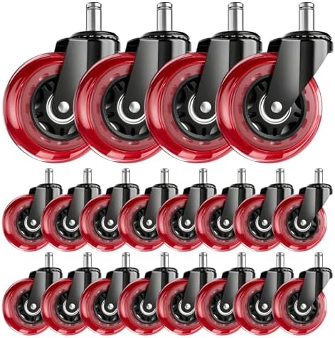 3 Inch Office Chair Wheels, Set of 20 (Red)
