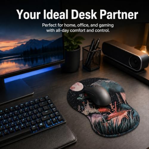 Mouse Pad with Wrist Rest Ergonomic Memory Foam Support, Non-Slip Rubber Base, Comfortable Typing Cushion for Home Office Computer Laptop, Snail