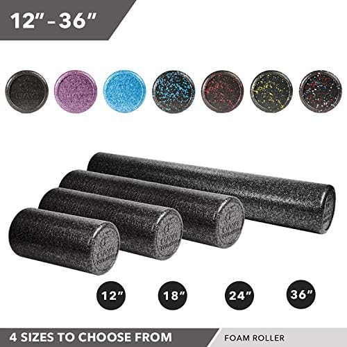 Day 1 Fitness High Density Muscle Foam Rollers - Sports Massage Rollers for Stretching, Physical Therapy, Deep Tissue, Myofascial Release - Ideal for Exercise and Pain Relief - Solid Black, 12"