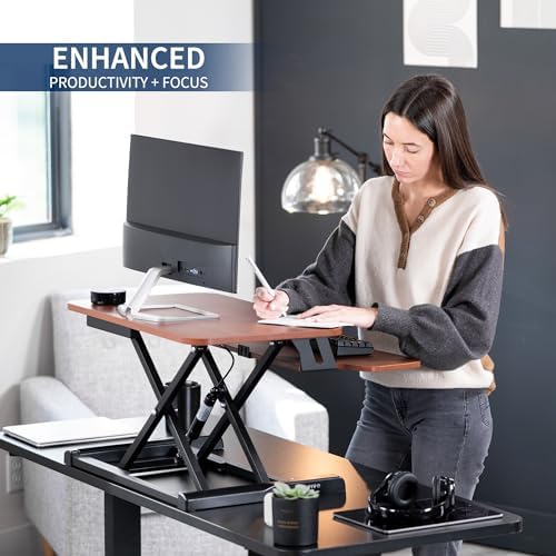 VIVO Dark Walnut 26 in Standing Desk Converter, DESK-V026KA
