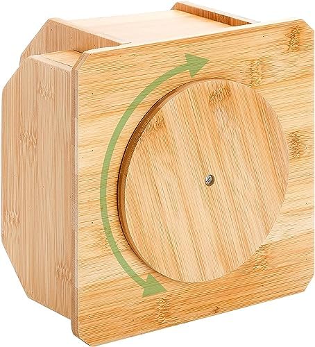 yarlung Bamboo Rotating Remote Control Holder for Table, 7 Compartments Office Supplies Organizer 360° Spinning Desktop Storage Caddy for Pen, Colored Pencil, Book Sewer, Sticky Notes