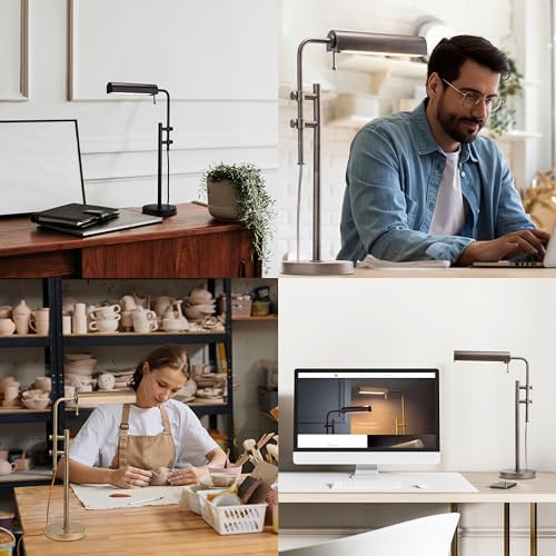O'Bright Aurora LED Pharmacy Desk Lamp - Swing Arm, Industrial Design for Reading, Crafting, Work,10W LED, Adjustable Height 18.5-24.5 inches - Ideal for Living Room, Bedside, Office - Black