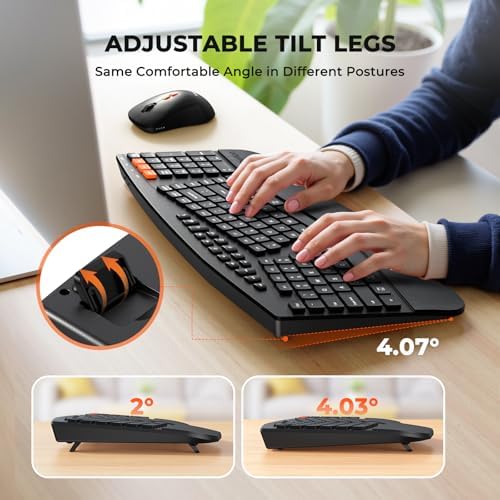 MEETION Ergonomic Split Keyboard and Mouse Combo, Bluetooth Wireless