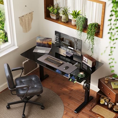 INNOVAR Glass Standing Desk with Drawers 55×24 Inch Black