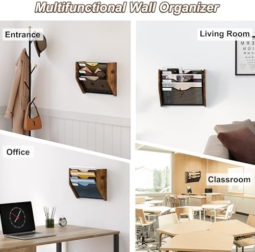 Hanging Wall Files Organizer, 3 Tier Mail Organizer Wall Mounted,Hanging File Holder,Magazine Rack for Documents,Magazine,Literature,File,Mails,Envelopes