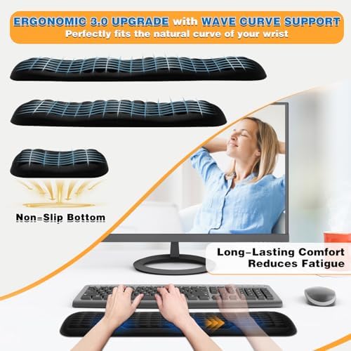 UnivoColors Memory Foam Keyboard Wrist Rest,Latest 3.0 Wave Curve Design,High-Resilience Memory Foam Non-Slip Base,Fits Compact Keyboards,Ideal for Work and Gaming(Black)