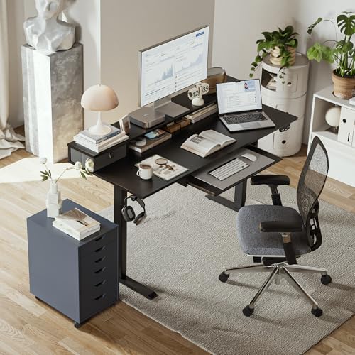 Agilestic 55 Inch Standing Desk with Drawers & Keyboard Tray, Black