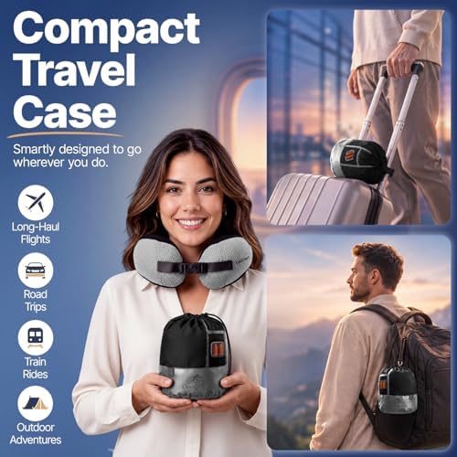 ComfyNap® Versatile Travel Neck Pillow for Airplane [Patented], 9 Positions in 3 Techniques, Plane Pillow with Pure Memory Foam, Travel Pillow with HeadRest Flight Sleep, Travel Essential - Moon