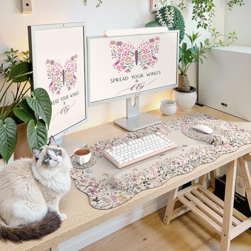 iCasso Beige Keyboard Mat 35.4"x15.7", Desk Protector for Workspace