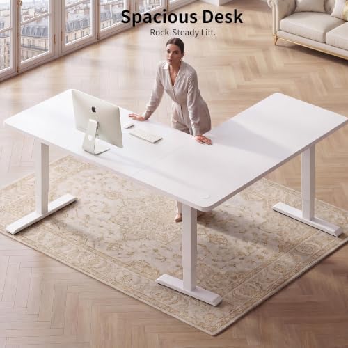 WALKINGDESK 75x61 Inches Reversible L Shaped Standing Desk Height Adjustable with Cup Holder, Electric Corner Computer Workstation for Home Office, Sit Stand up Gaming Desk with Cable Management White