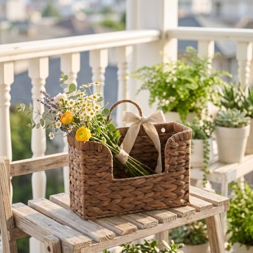 Water Hyacinth Coffee Brown Hanging Basket with Handle, Wall Baskets Storage, Wall Mounted Organizer, Magazine Holder Magazine Basket, Farmhouse Baskets for Flowers/Magazine/Fruit Storage