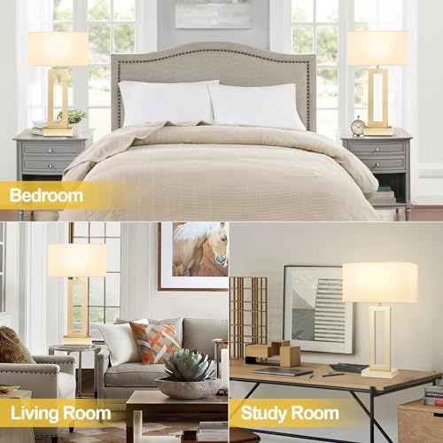 22" Tall Touch Lamps for Nightstand with USB C+A, 3 Way Dimmable Gold Lamp