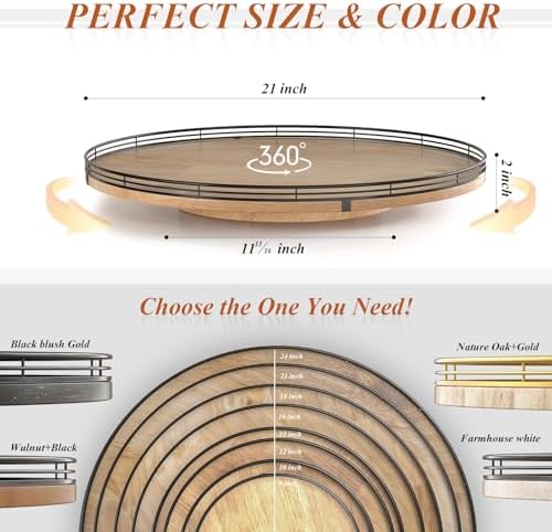 AMH 21-Inch Extra Large Farmhouse Oak Lazy Susan Organizer