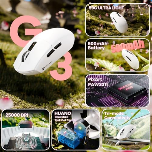ATTACK SHARK G3 Wireless Gaming Mouse,White