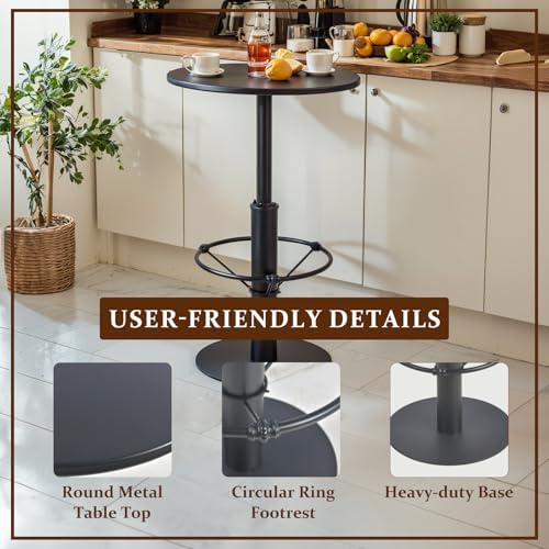 LOKKHAN Premium Black Round Bar Table with Footrest, 23.6in Tabletop, 41in Height, Solid Iron Construction, Weather-Resistant Powder Coating - Ideal for Patio & Bistro Use, Sturdy & Durable