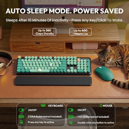 Wireless Keyboard and Mouse Combo, Cute Typewriter, Magnetic Wrist Rest