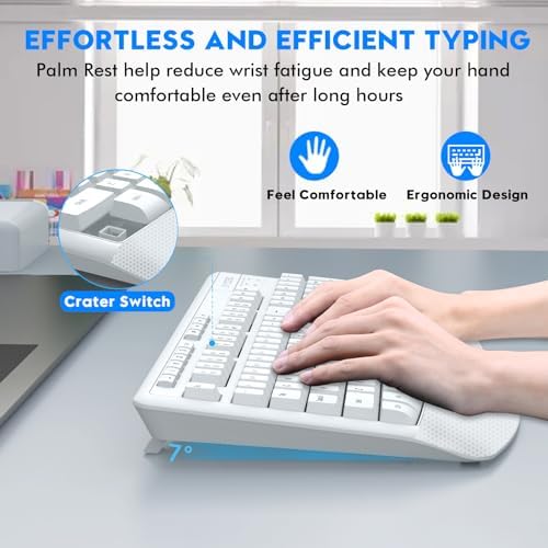 Wireless Keyboard and Mouse Combo, Full Size Ergonomic with Wrist Rest