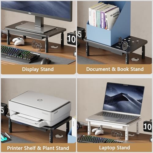 Ergonomic Monitor Stand Riser with Drawer, 3 Height Adjustable (3.9/4.7/5.5 inch) Heavy Duty Carbon Steel+PE Computer Desk Organizer with Storage for Laptop Printer Dual Screens, 14.6 x 9.1 inch (Black)