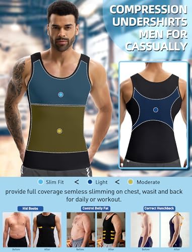 MISS MOLY 2 Pack Compression Shirt Mens Shapewear Tummy Control Posture Corrector Undershirt Tank Sleeveless Top Shaper