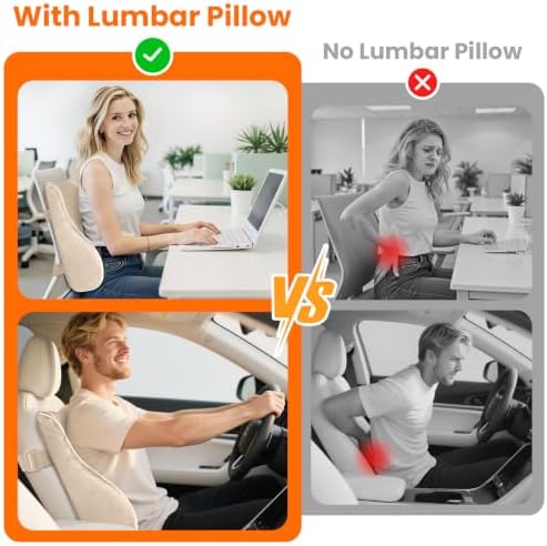 CloudBliss Lumbar Support Pillow, Memory Foam for Office Chair, Khaki