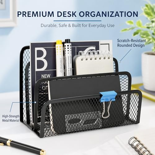 2Pcs Mail Organizer for Desk, 3-Slot Mesh Metal Mail Holder Countertop