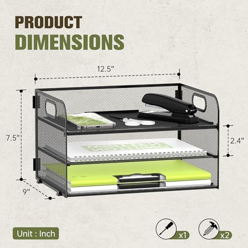 DALTACK 2 Pack 3 Tier Paper Organizer for Desk, Sliding Paper Trays, Black