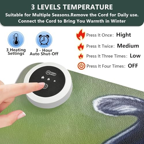 Cat Stretching Heated Mouse Pad Gaming Mouse Pad Waterproof PU Leather Mat Keep Your Hand Foot Warmer, 3 Heat Levels & Auto Shut-Off for Home Office 13x31.5 in