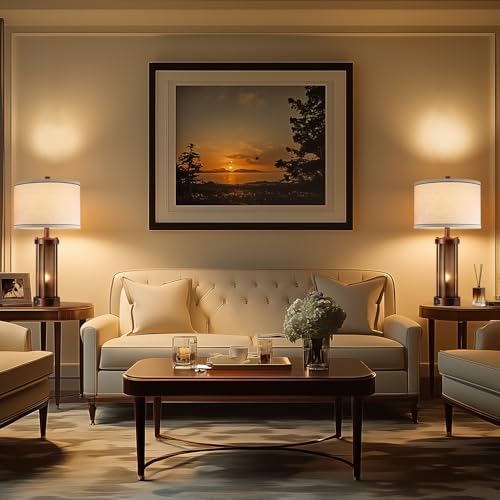 RORIA Set of 2 Farmhouse Table Lamps for Living Room with 2 USB Ports
